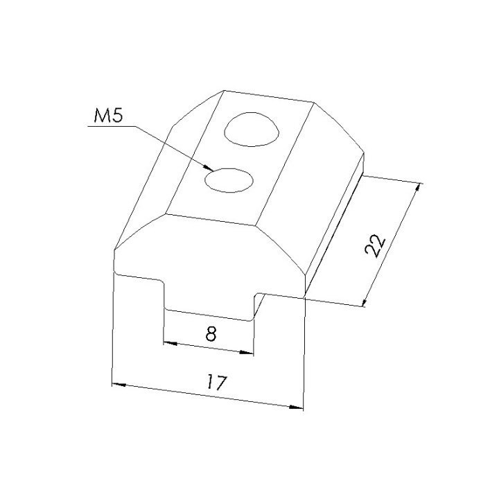 Schéma cotes - Ecrou lourd rainuré Profilé 8 ST– Taraudage M5 – Rainure 8 mm - Elcom shop