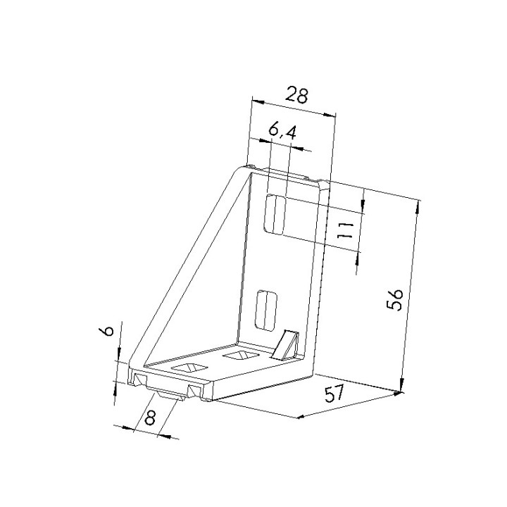 Schéma cotes - Equerre profilé aluminium – Rainure 8mm – Section 60x60x30 mm - Elcom shop