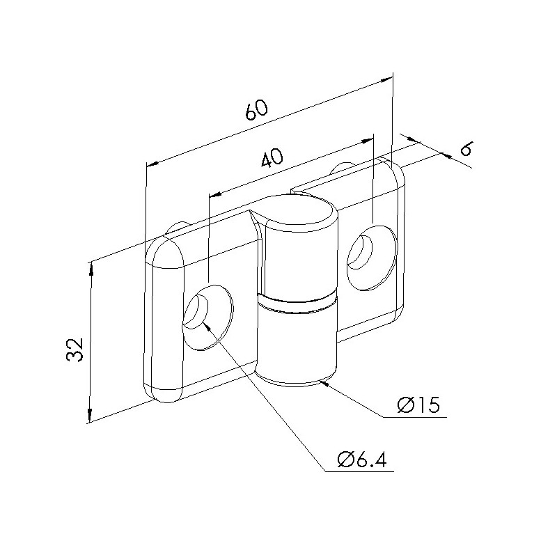 Schéma cotes - Charnière profilé aluminium – 8 – PA - Droite - Elcom shop