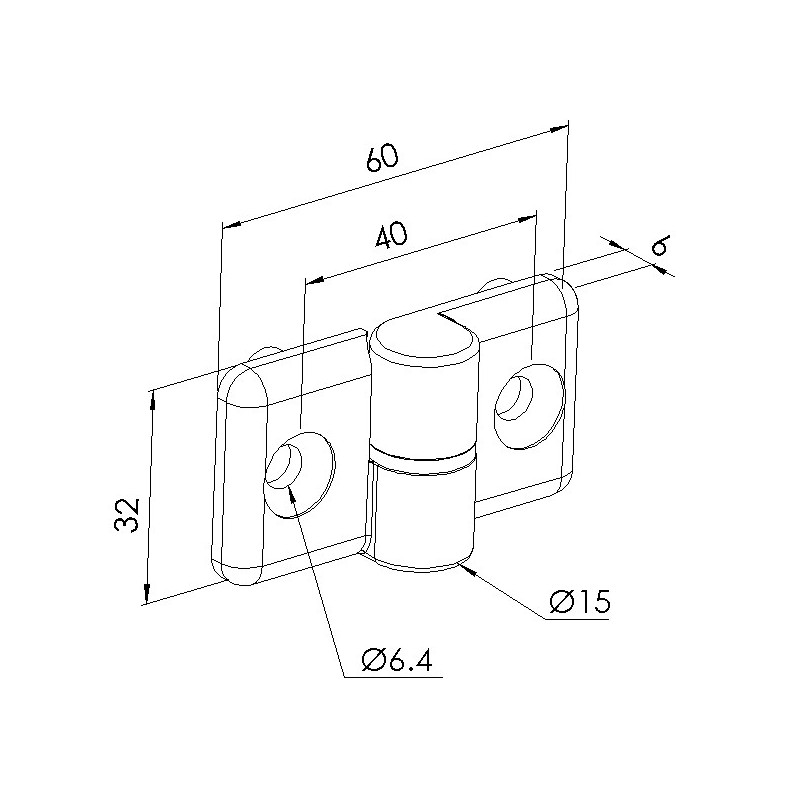 Schéma cotes - Charnière profilé aluminium – 8 – PA - Gauche - Elcom shop