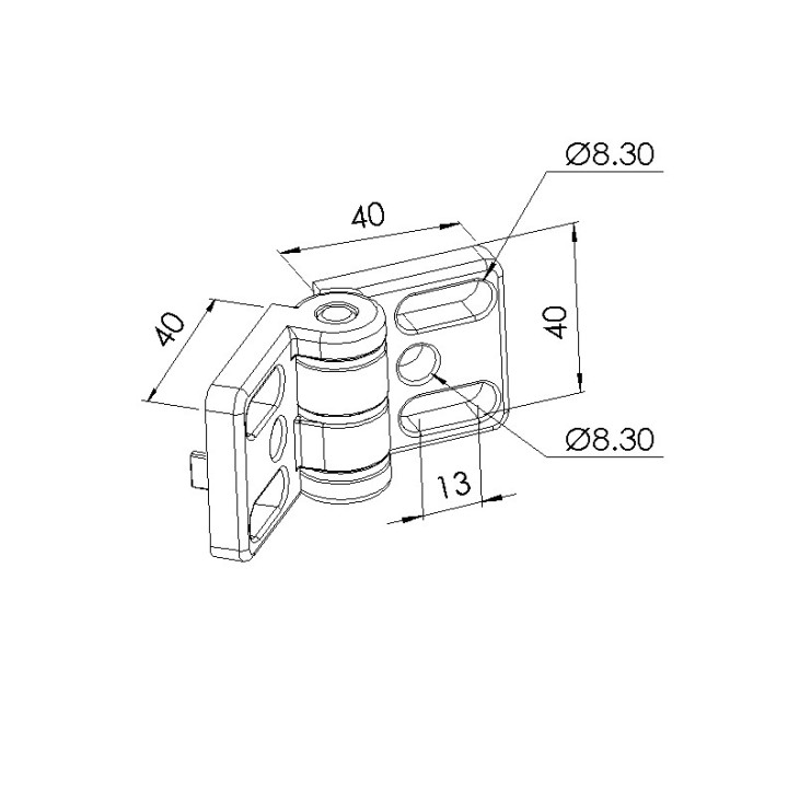 Schéma cotes - Charnière profilé aluminium – Rainure 8 mm – Section 40 mm - Gris - Elcom shop