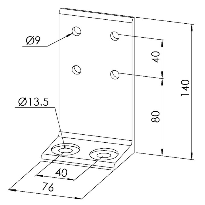 Equerre de fixation au sol profilé aluminium  – Al - Double - 80