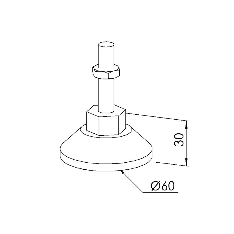 Pied profilé aluminium – D60 – M10x75 - Gris