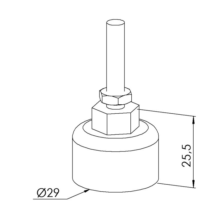 Pied profilé aluminium – D30 – M6x45 – Inox