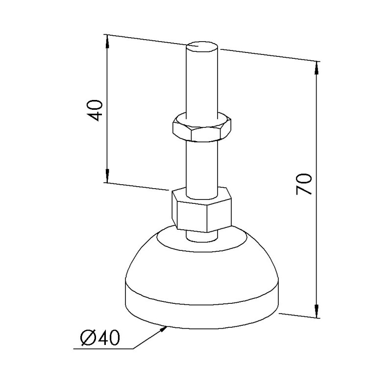 Pied profilé aluminium – D40 – M8x60 – Inox
