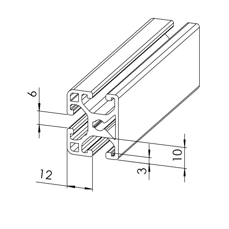 Profilé aluminium - Rainure 6 mm - Section 30x24 mm - Léger