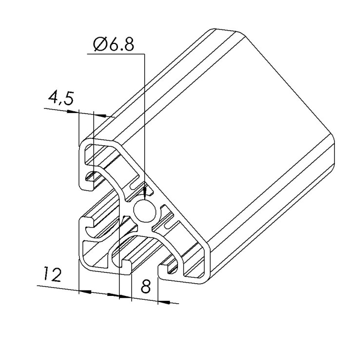 Profilé aluminium - Rainure 8 mm - Section 40x40-45° - Economique