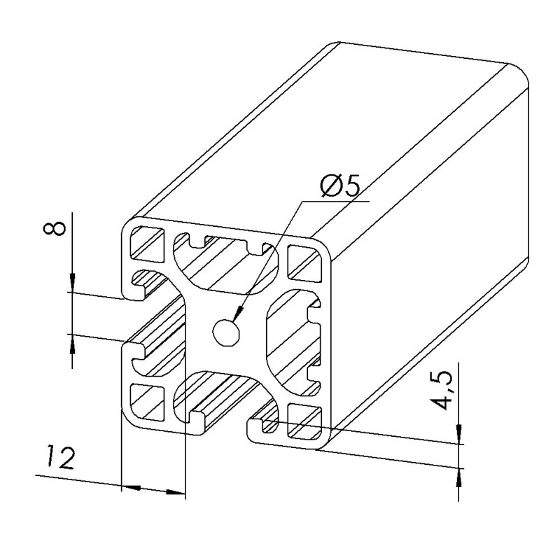 Profilé aluminium - Rainure 8 mm - Section 40x40 mm - 2N90 - Léger - Noir