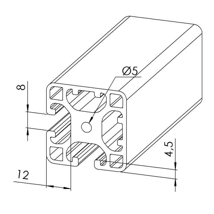 Profilé aluminium - Rainure 8 mm - Section 40x40 mm - 2N90 - Léger - Noir