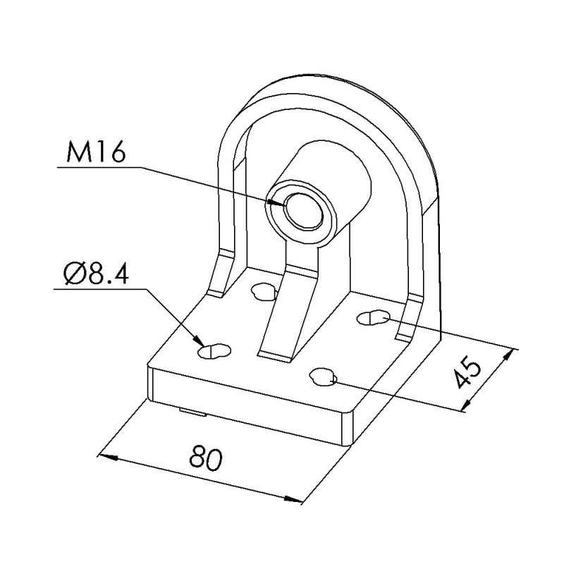 Socle pied profilé aluminium - 8 mm - D80 - M16