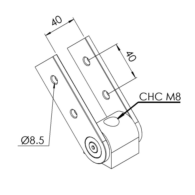 Articulation profilé aluminium – Rainure 8 mm – 40x40 mm - Bras d'Appui