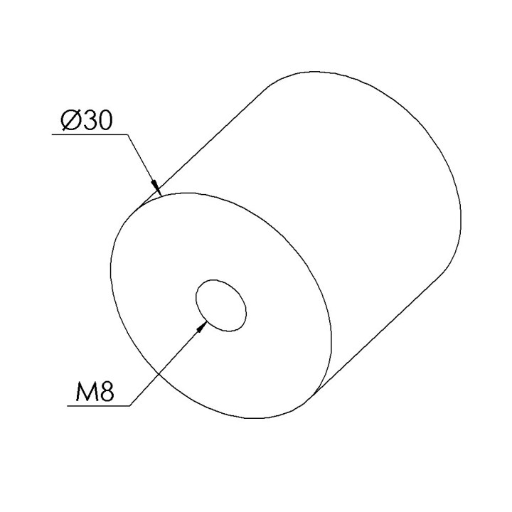 Butée élastique profilé aluminium - Cylindrique - M8 – D30x30