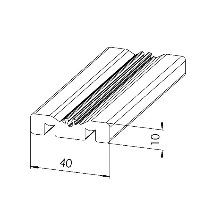 Profilé aluminium - Porte coulissante - 8 mm - 40x10 mm