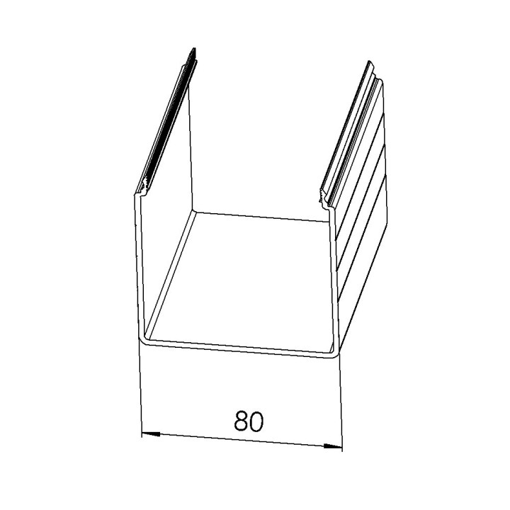 Goulotte profilé aluminium (Barre de 3 m) - U - 80x80 mm - E
