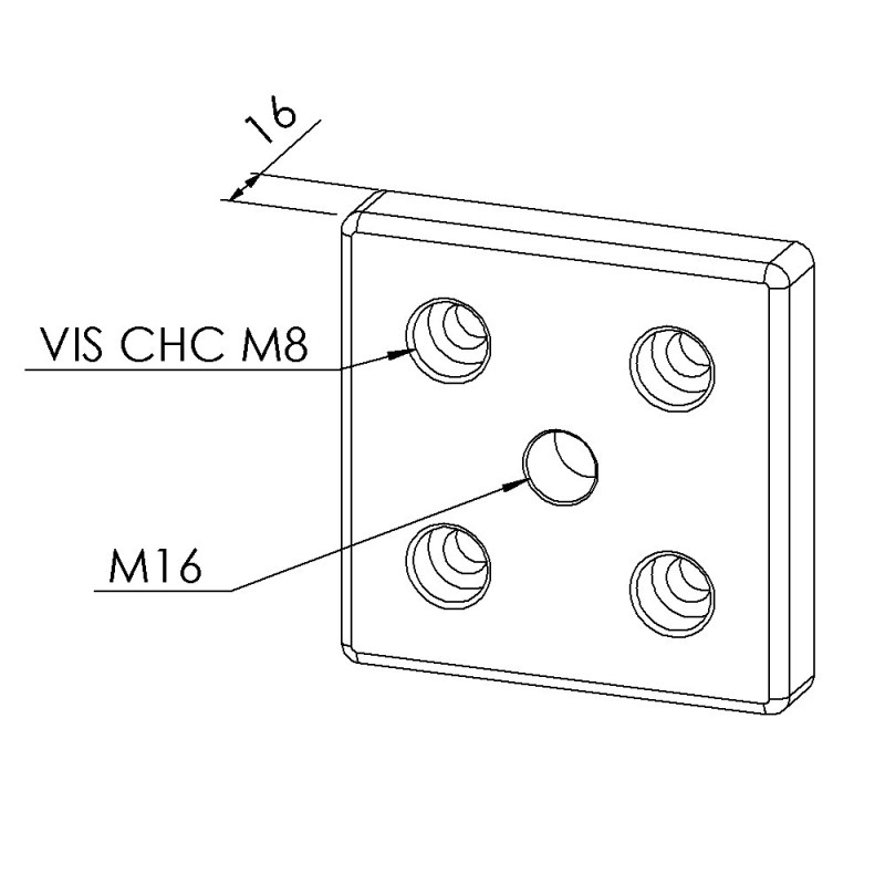 Plaque de base profilé aluminium - 8 mm – Section 90x90 mm - M16