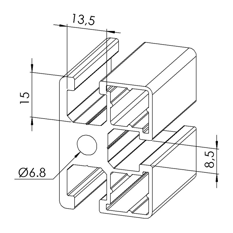 Profilé aluminium d’encadrement - Rainure 8 mm – 45x32 mm