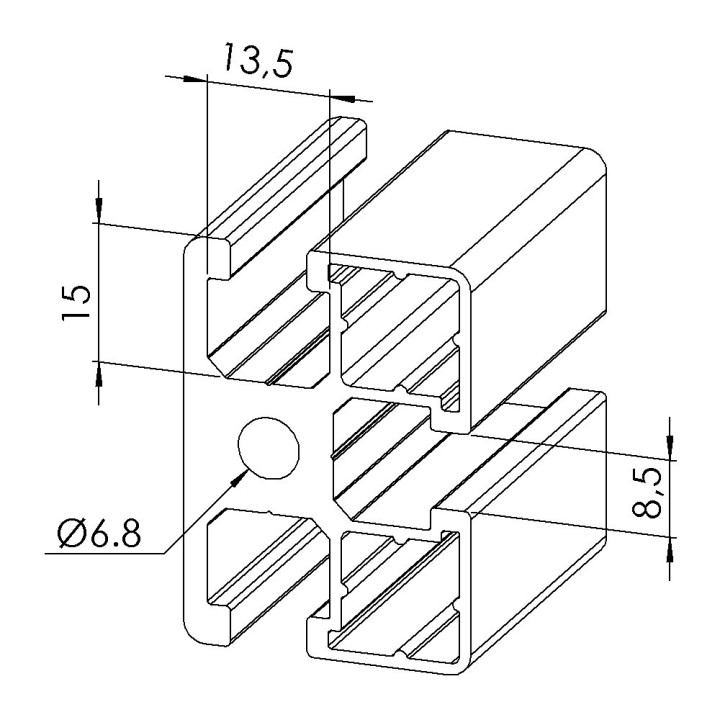 Profilé aluminium d’encadrement - Rainure 8 mm – 45x32 mm
