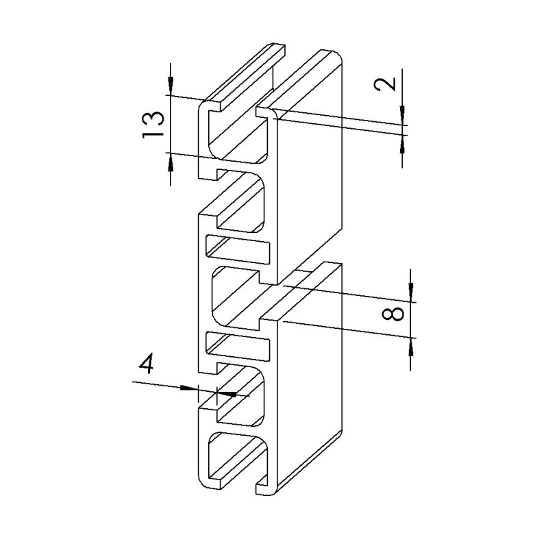 Profilé aluminium - Rainure 8 mm - Section 90x19 mm - Léger