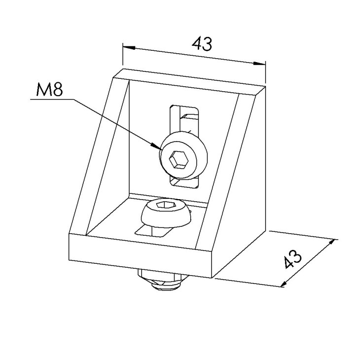 Kit équerre profilé aluminium – Section 43x43x43 mm - Al - Sablé
