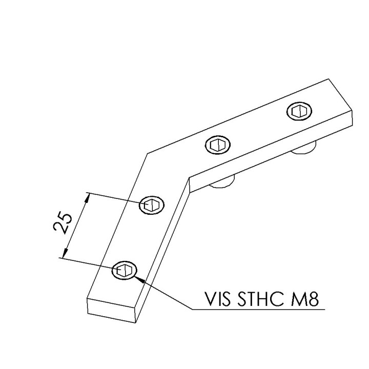 Barrette de liaison d'angle profilé aluminium – Rainure 8 mm – Angle 45°