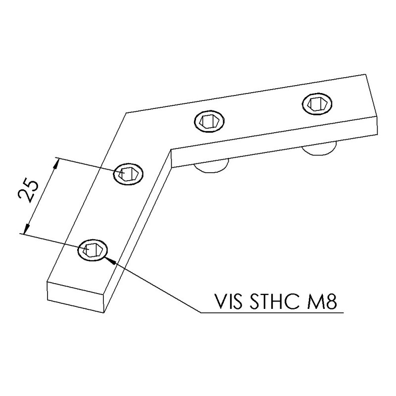 Barrette de liaison d'angle profilé aluminium – Rainure 8 mm – Angle 60°