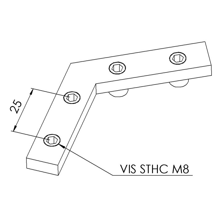 Barrette de liaison d'angle profilé aluminium – Rainure 8 mm – Angle 60°