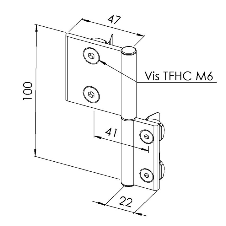 Kit charnière profilé aluminium - 45x20 mm – Al – PP4 - 8 45