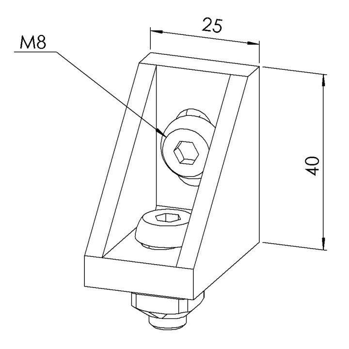 Kit équerre profilé aluminium – Section 40x40x25 mm - Al - Sablé - 8 45
