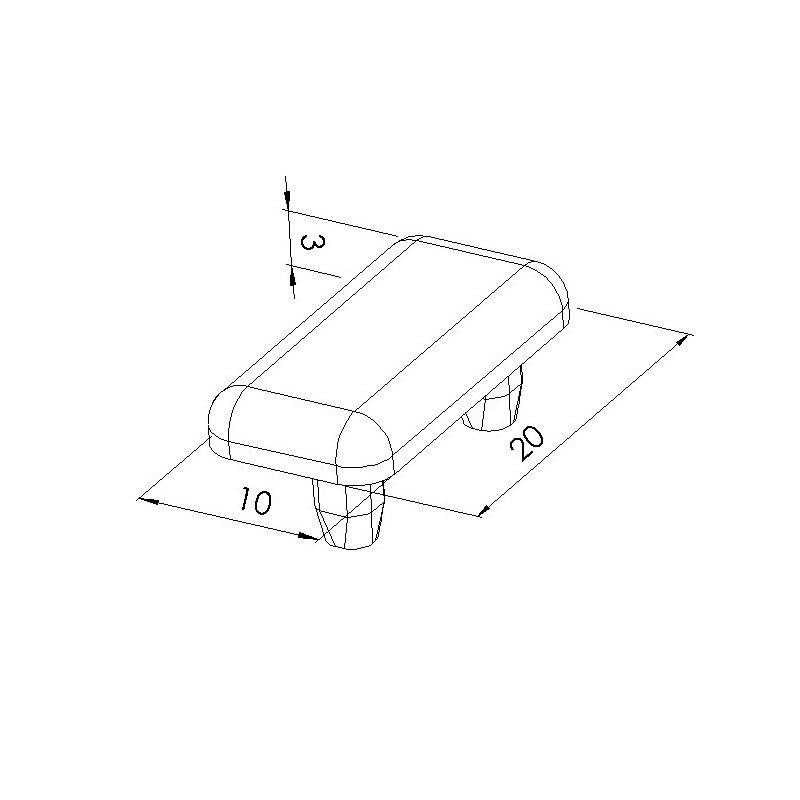 Schéma cotes - Embout profilé aluminium - Rainure 5 mm – Section 20x10 mm - Elcom shop