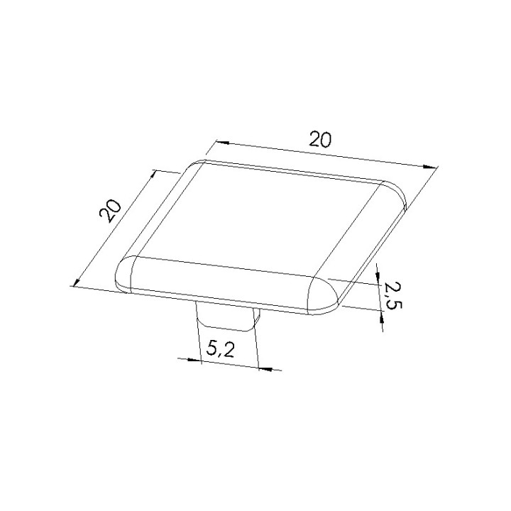 Schéma cotes - Embout profilé aluminium - Rainure 5 mm – Section 20x20 mm - Elcom shop