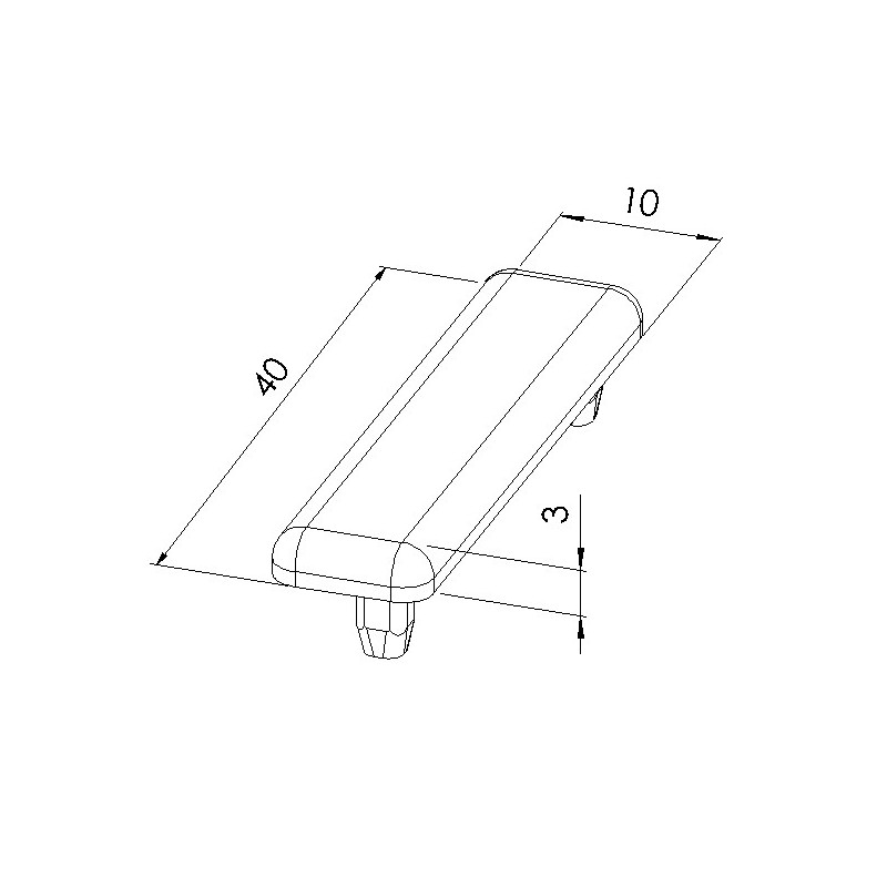 Schéma cotes - Embout profilé aluminium - Rainure 5 mm – Section 40x10 mm - Elcom shop