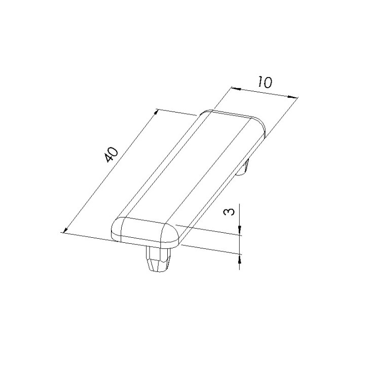 Schéma cotes - Embout profilé aluminium - Rainure 5 mm – Section 40x10 mm - Elcom shop
