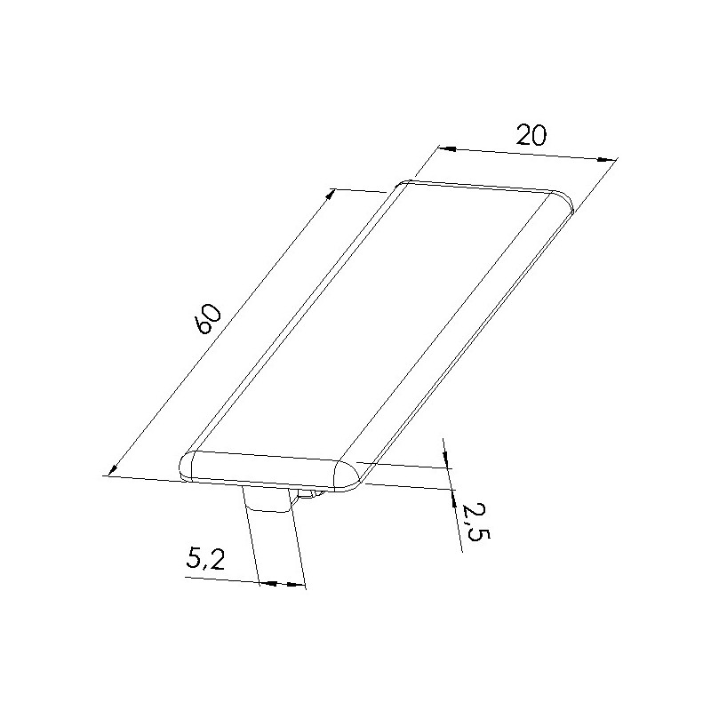 Schéma cotes - Embout profilé aluminium -Rainure 5 mm – Section 60x20 mm - Elcom shop