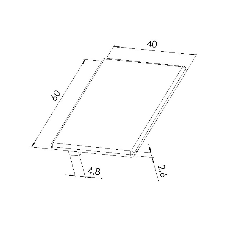 Schéma cotes - Embout profilé aluminium - Rainure 5 mm – Section 60x40 mm - Elcom shop