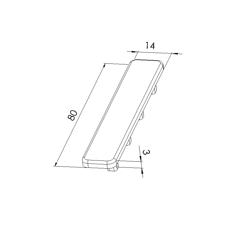 Schéma cotes - Embout profilé aluminium - Rainure 5 mm – Section 80x14 mm - Elcom shop