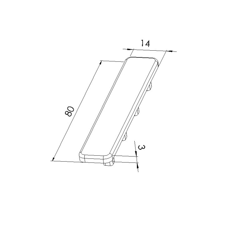 Schéma cotes - Embout profilé aluminium - Rainure 5 mm – Section 80x14 mm - Elcom shop