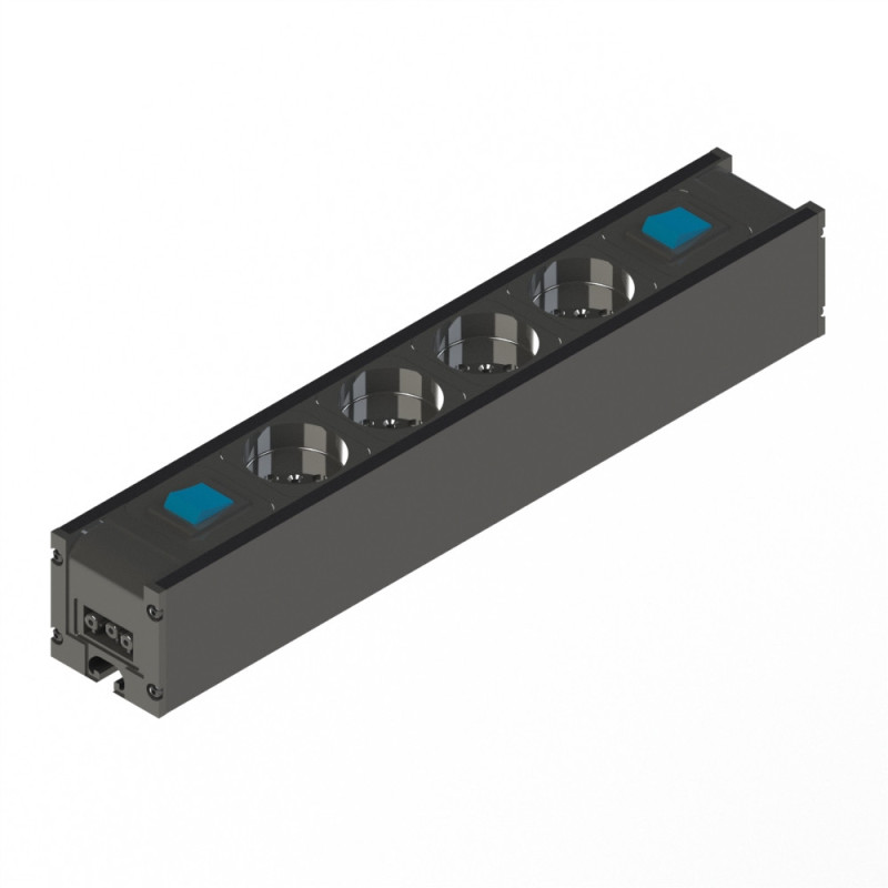 Bloc prise - 8 mm - 370 mm - 1 int In - 1 int out - 4 Prises - EU - ESD