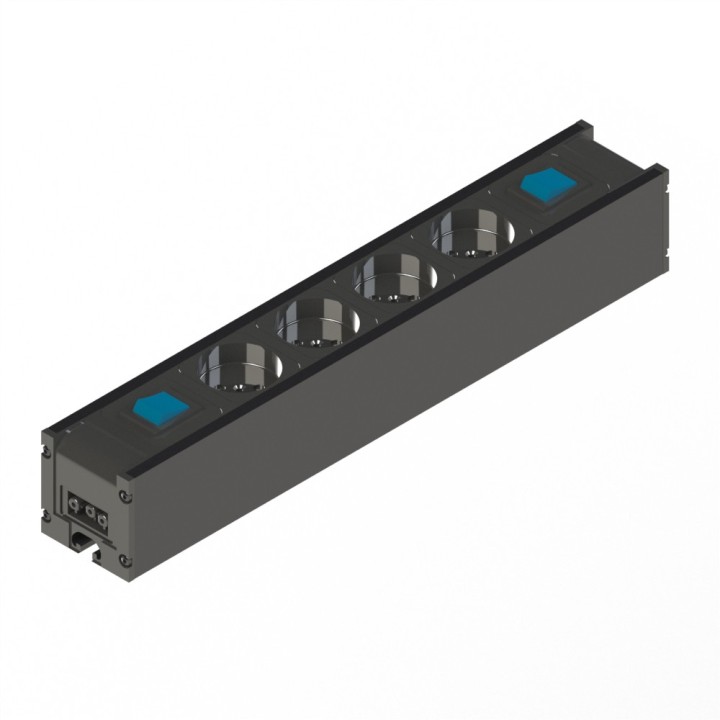 Bloc prise - 8 mm - 370 mm - 1 int In - 1 int out - 4 Prises - EU - ESD