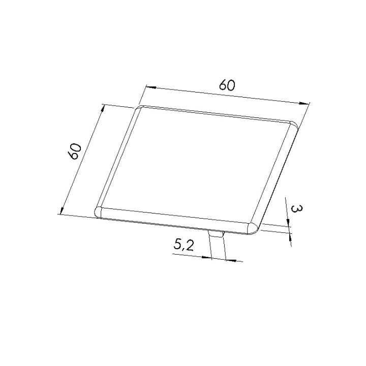Schéma cotes - Embout profilé aluminium - Rainure 6 mm – Section 60x60 mm - Noir - Elcom shop