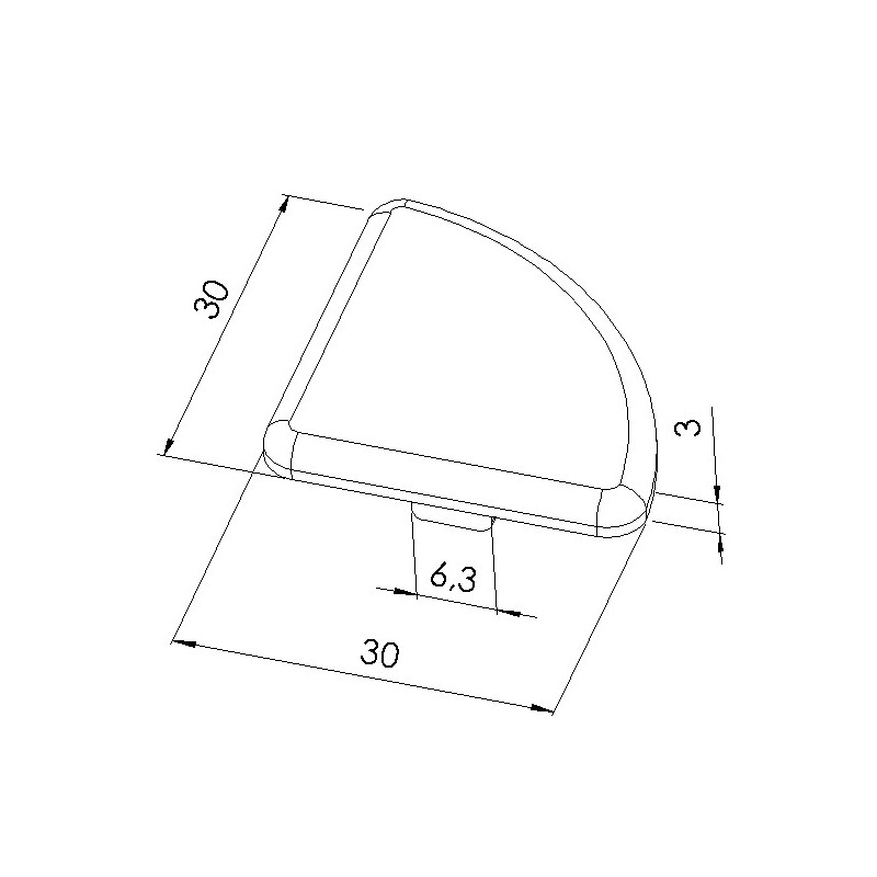 Schéma cotes - Embout profilé aluminium – rainure 6 mm – R30-90° - Elcom shop