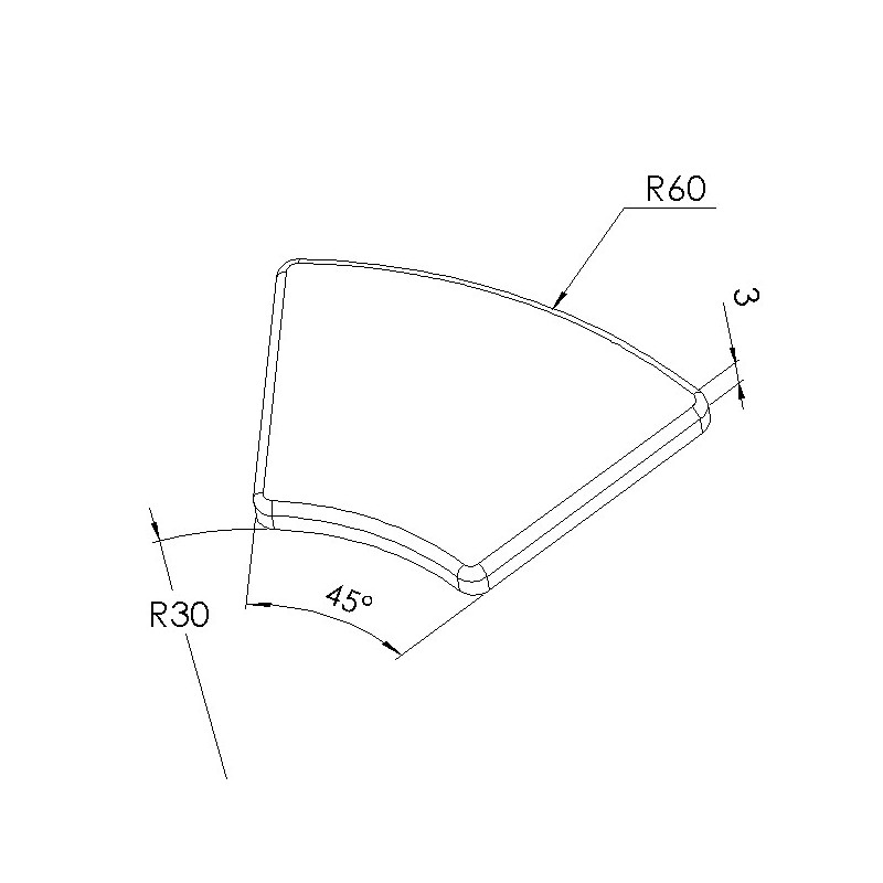 Schéma cotes - Embout profilé aluminium - Rainure 6 mm – R30/60-45° - Elcom shop