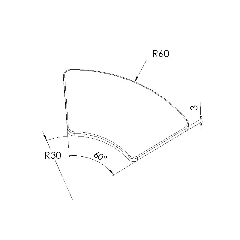 Schéma cotes - Embout profilé aluminium - Rainure 6 mm – R30/60-60° - Elcom shop