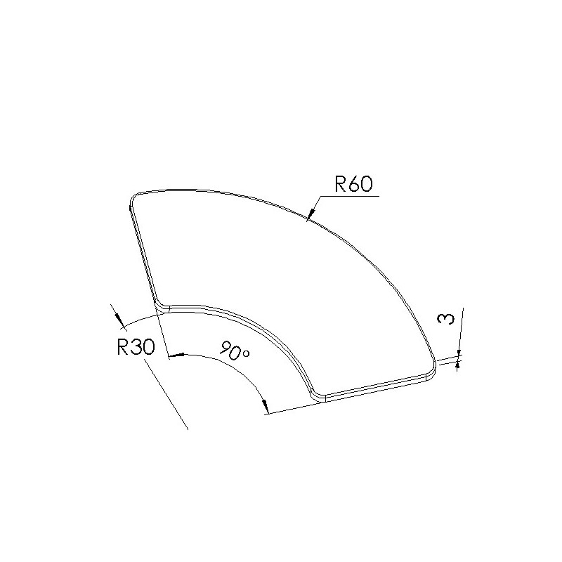 Schéma cotes - Embout profilé aluminium - Rainure 6 mm – Section R30/60-90° - Elcom shop