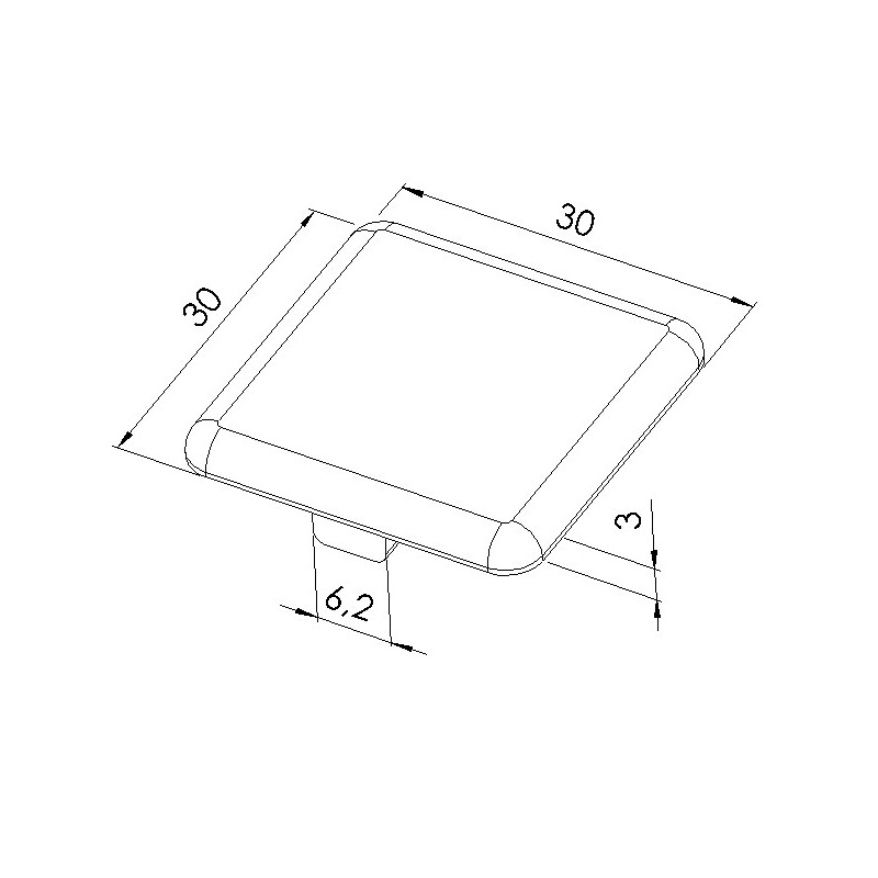 Schéma cotes - Embout profilé aluminium  – Rainure 6 mm – Section 30x30 mm - Gris - Elcom shop