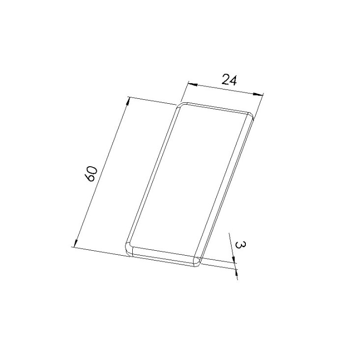 Schéma cotes - Embout profilé aluminium - Rainure 6 mm – Section 60x24 mm - Noir - Elcom shop