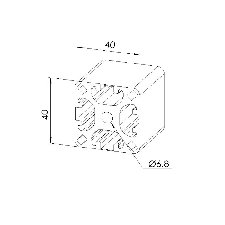 Schéma cotes - Profilé aluminium (Coupe max 6 m) – Rainure 8 mm – 40x40 mm – 4N - Léger - Elcom shop