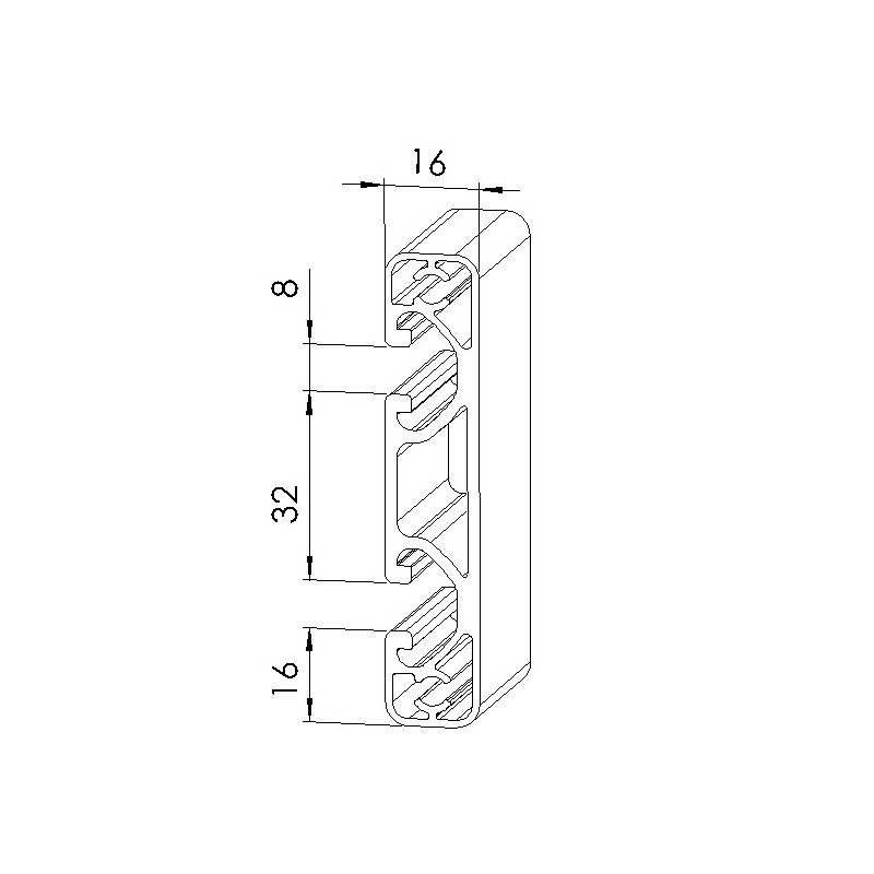 Schéma cotes - Profilé aluminium (Coupe max 3 m) – Rainure 8 mm – 80x16 mm - Economique - Elcom shop