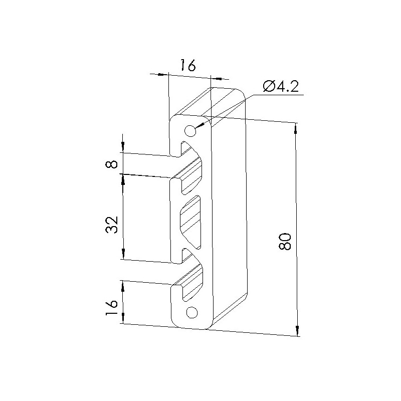 Schéma cotes - Profilé aluminium (Coupe max 3 m) – Rainure 8 mm – Section 80x16 mm - Elcom shop