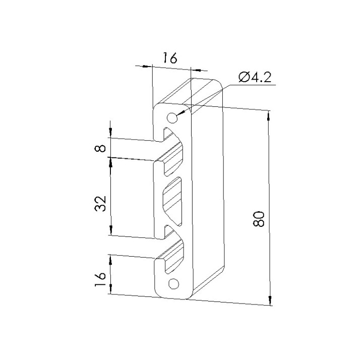 Schéma cotes - Profilé aluminium (Coupe max 3 m) – Rainure 8 mm – Section 80x16 mm - Elcom shop