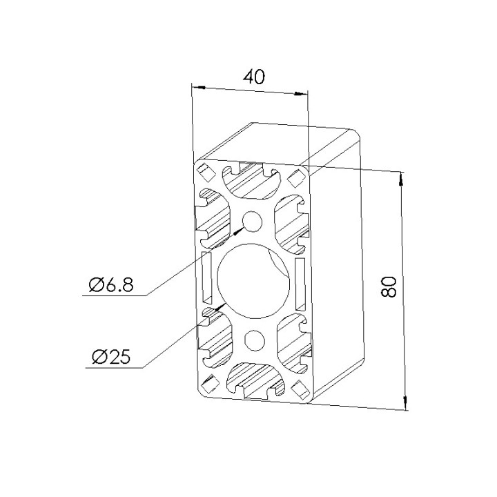 Schéma cotes - Profilé aluminium (Coupe max 6 m) – Rainure 8 mm – 80x40 mm – 6N - Léger - Elcom shop